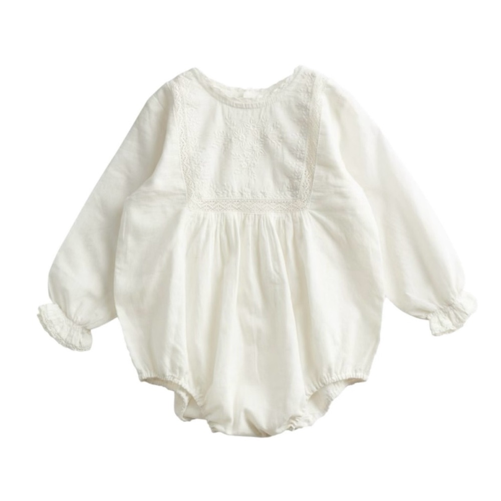 Lace & Embroidery Romper in Ecru by Belle Enfant (3-6M)
